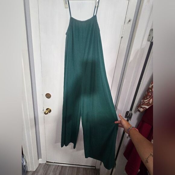 Green  Loose Wide Leg Spaghetti Strap Long Romper Jumpsuit Size XL - Picture 3 of 11